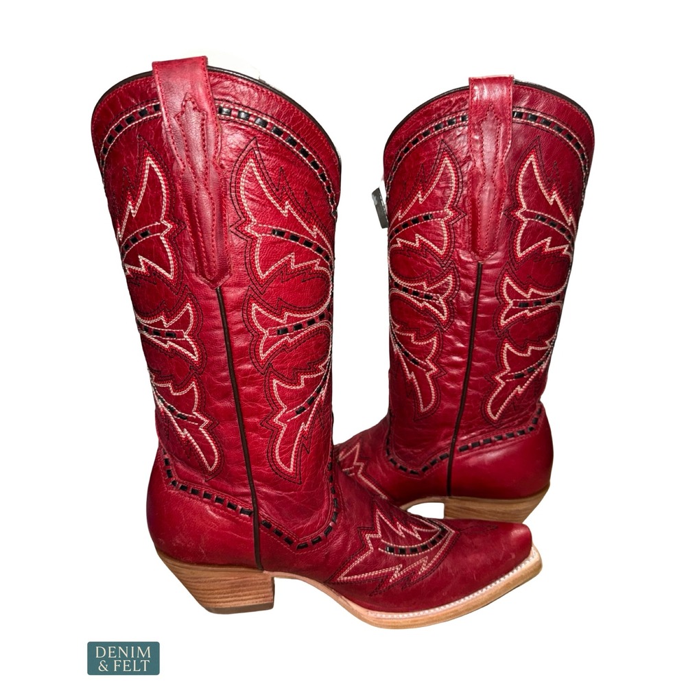 NEW Dan Post Mesa Tall Red Leather Snip Toe Western Cowboy Boots Size 8 - Picture 12 of 15